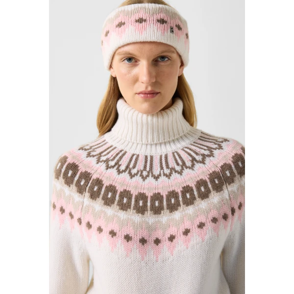Bogner Ingrid Norwegian-Style Cashmere Jumper in Off White, Pink and Brown, view 6 | Sweaters | Coveti