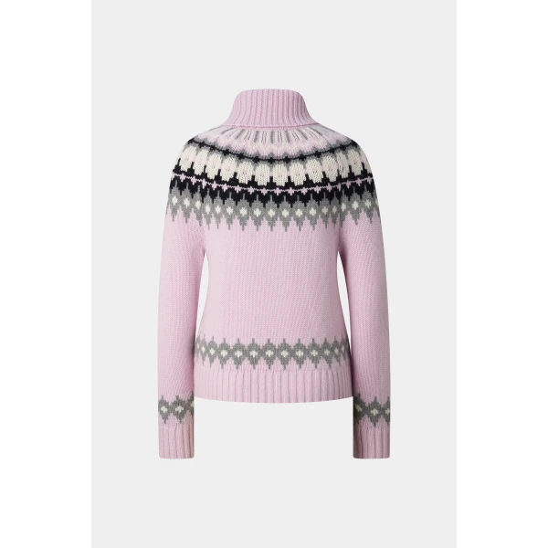 Bogner Ingrid Norwegian-Style Cashmere Jumper in Rose, Grey and Off White, view 2 | Sweaters | Coveti