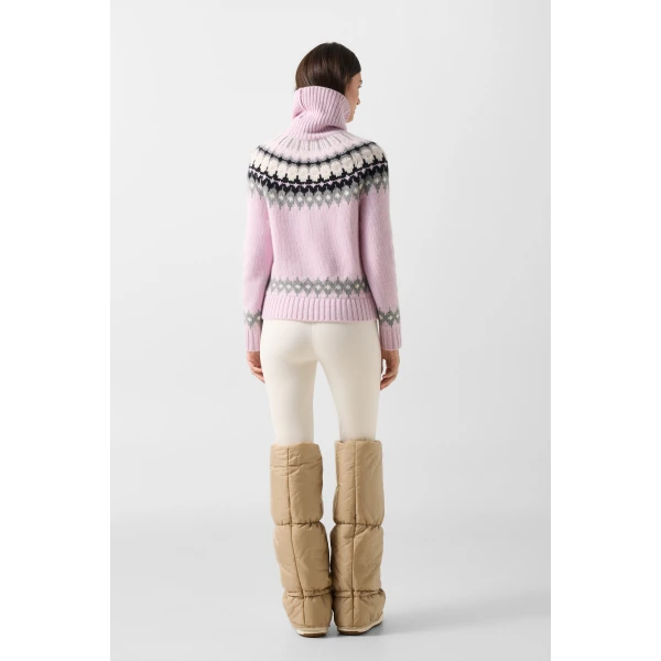 Bogner Ingrid Norwegian-Style Cashmere Jumper in Rose, Grey and Off White, view 4 | Sweaters | Coveti