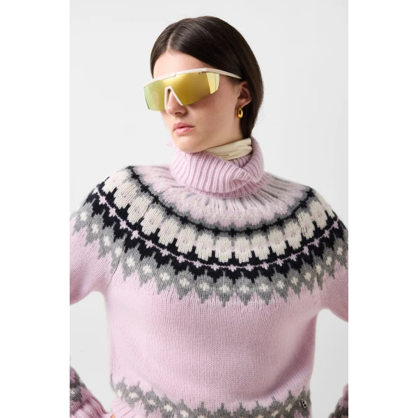 Bogner Ingrid Norwegian-Style Cashmere Jumper in Rose, Grey and Off White, view 6 | Sweaters | Coveti