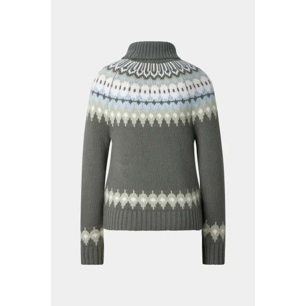 Bogner Ingrid Norwegian-Style Cashmere Jumper in Sage Grey, view 2 | Sweaters | Coveti