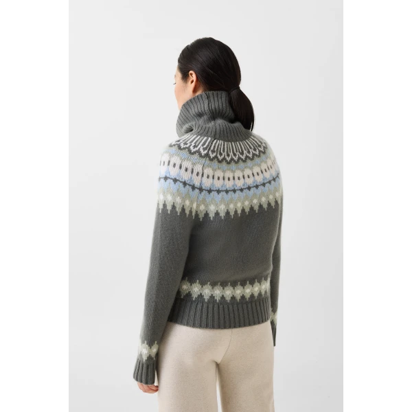 Bogner Ingrid Norwegian-Style Cashmere Jumper in Sage Grey, view 4 | Sweaters | Coveti