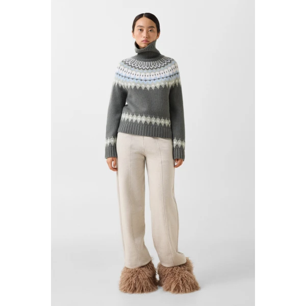 Bogner Ingrid Norwegian-Style Cashmere Jumper in Sage Grey, view 5 | Sweaters | Coveti