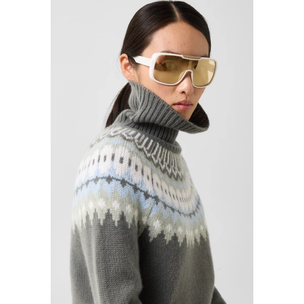 Bogner Ingrid Norwegian-Style Cashmere Jumper in Sage Grey, view 6 | Sweaters | Coveti