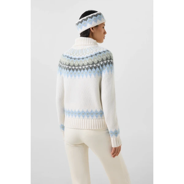 Bogner Ingrid Norwegian-Style Cashmere Jumper in White, Blue and Olive, view 4 | Sweaters | Coveti