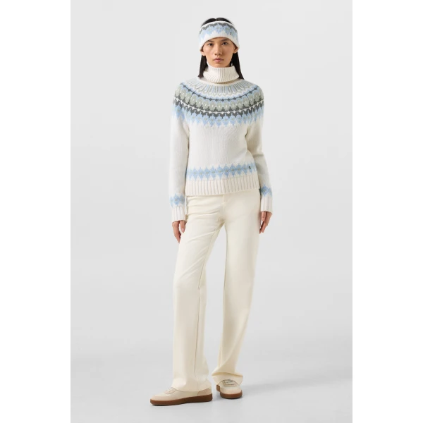 Bogner Ingrid Norwegian-Style Cashmere Jumper in White, Blue and Olive, view 5 | Sweaters | Coveti