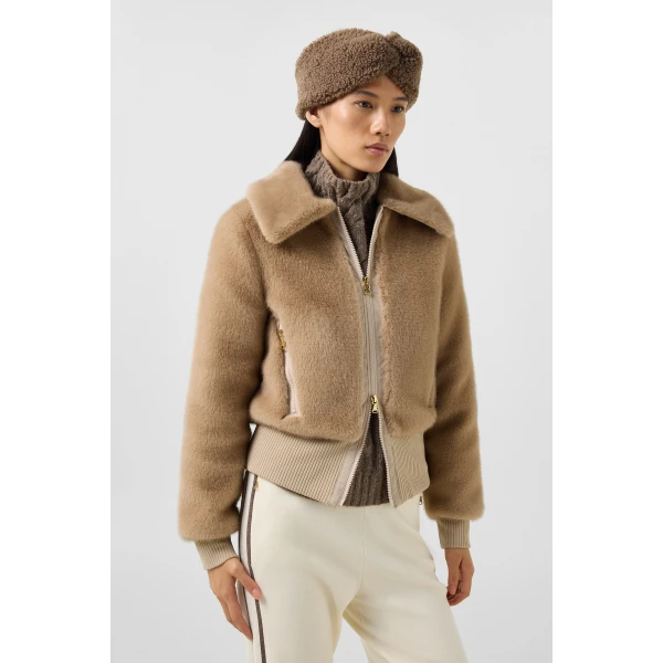 Bogner Jolyna Faux Fur Jacket in Camel, view 4 | Jackets | Coveti