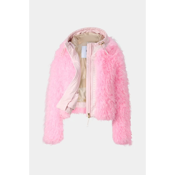 Bogner Kela Faux Fur Ski Jacket in Neon Pink, view 2 | Jackets | Coveti