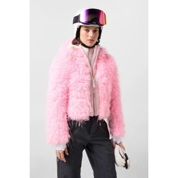 Bogner Kela Faux Fur Ski Jacket in Neon Pink, view 4 | Jackets | Coveti