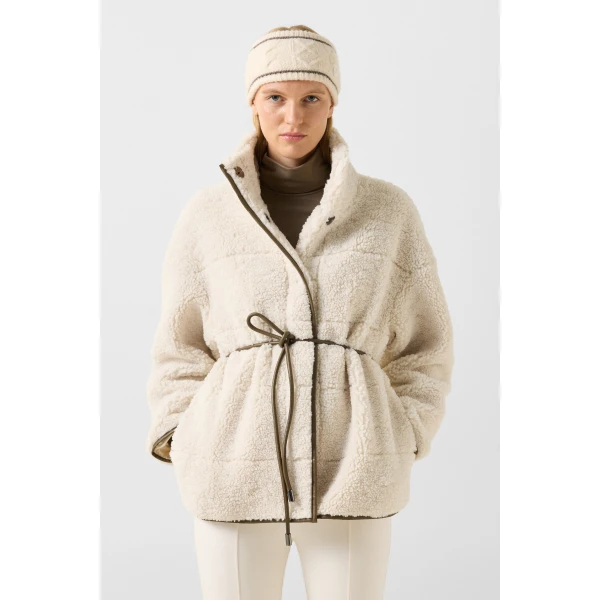 Bogner Kimberly Teddy Jacket in Cream, view 4 | Shearling Jackets | Coveti