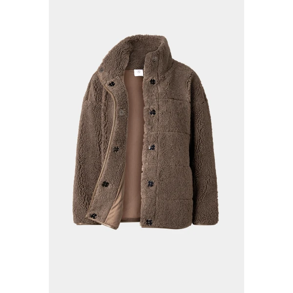 Bogner Kimberly Teddy Jacket in Grey-Brown, view 2 | Shearling Jackets | Coveti