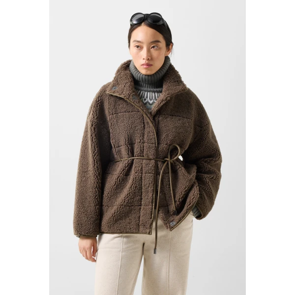 Bogner Kimberly Teddy Jacket in Grey-Brown, view 4 | Shearling Jackets | Coveti