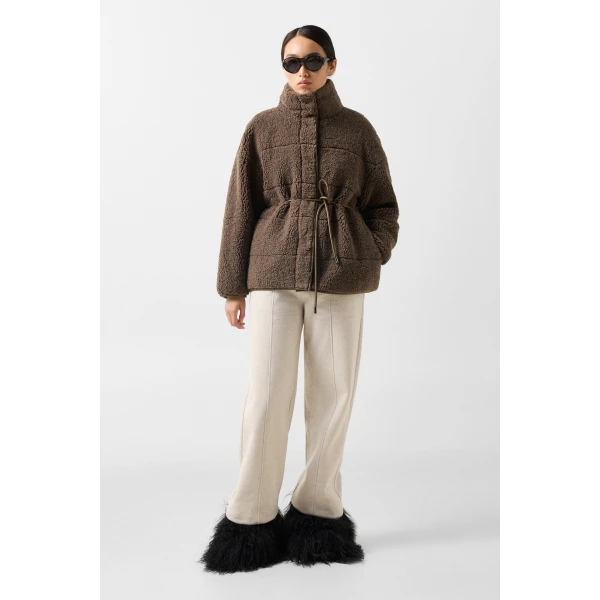 Bogner Kimberly Teddy Jacket in Grey-Brown, view 6 | Shearling Jackets | Coveti