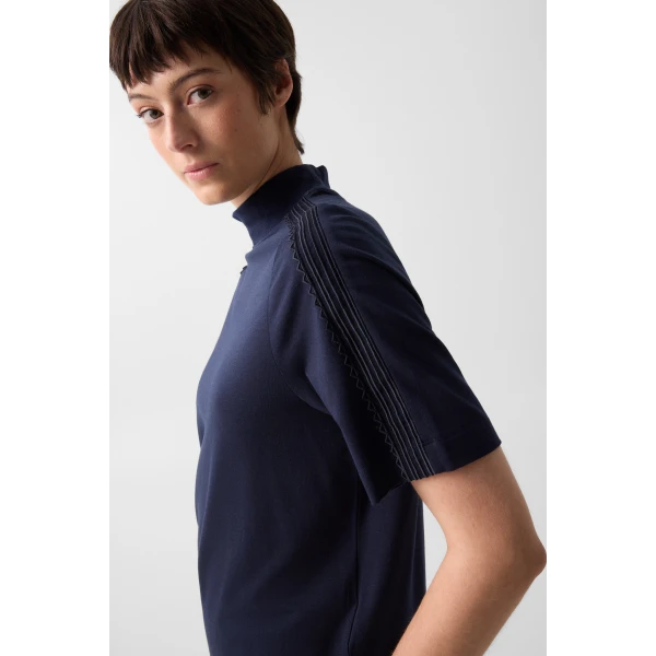 Bogner Lacey Shirt in Navy, view 6 | Short Sleeved | Coveti