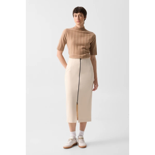 Bogner Lea Jersey Skirt in Cream, view 3 | Midi Skirts | Coveti