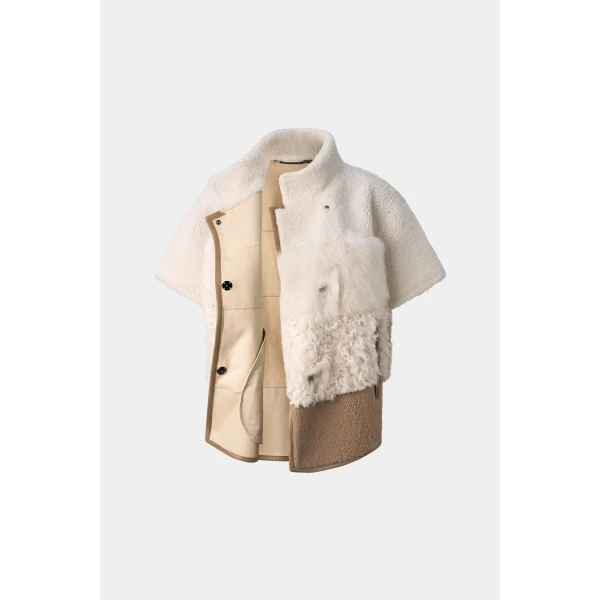 Bogner Lexy Lambskin Jacket in Cream and Brown, view 2 | Shearling Jackets | Coveti