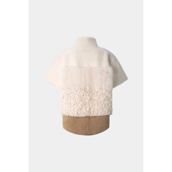 Bogner Lexy Lambskin Jacket in Cream and Brown, view 3 | Shearling Jackets | Coveti
