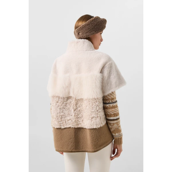 Bogner Lexy Lambskin Jacket in Cream and Brown, view 5 | Shearling Jackets | Coveti