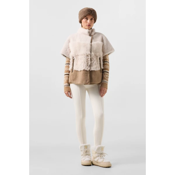 Bogner Lexy Lambskin Jacket in Cream and Brown, view 6 | Shearling Jackets | Coveti
