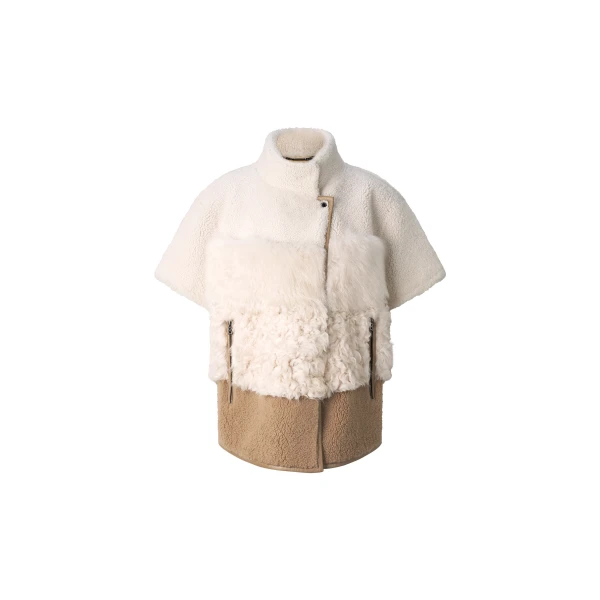 Lexy Lambskin Jacket in Cream and Brown