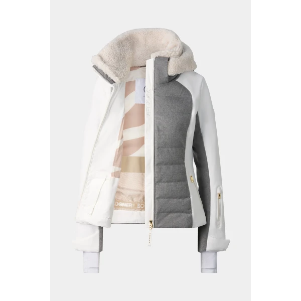 Bogner Linn Down Ski Jacket in Light Grey and Off White, view 2 | Jackets | Coveti
