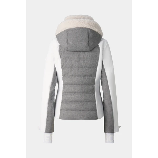 Bogner Linn Down Ski Jacket in Light Grey and Off White, view 3 | Jackets | Coveti