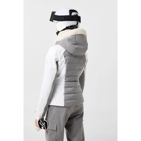 Bogner Linn Down Ski Jacket in Light Grey and Off White, view 5 | Jackets | Coveti
