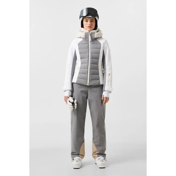 Bogner Linn Down Ski Jacket in Light Grey and Off White, view 6 | Jackets | Coveti