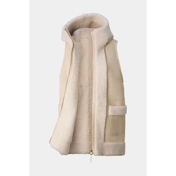 Bogner Lona Lambskin Waistcoat in Camel and Cream, view 2 | Vests | Coveti