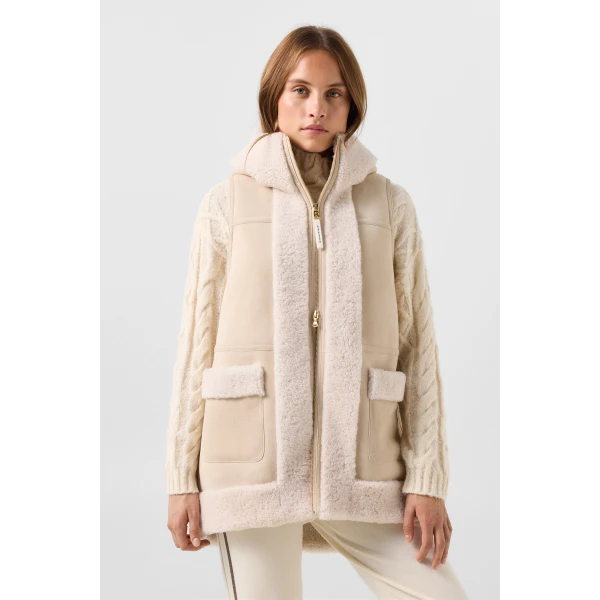 Bogner Lona Lambskin Waistcoat in Camel and Cream, view 4 | Vests | Coveti