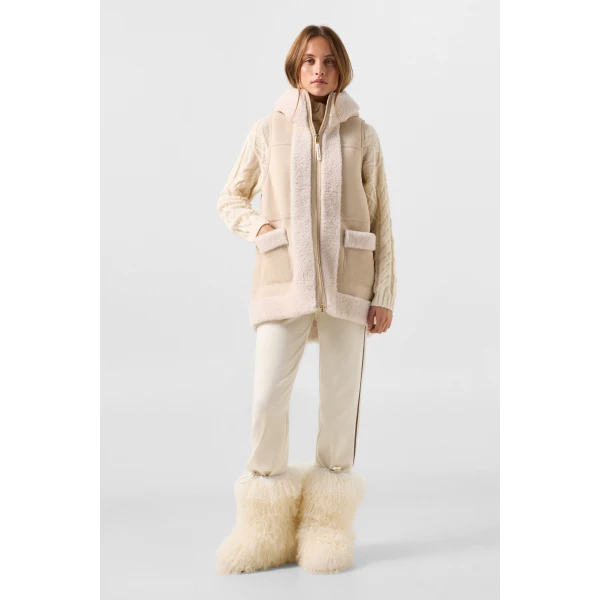 Bogner Lona Lambskin Waistcoat in Camel and Cream, view 6 | Vests | Coveti