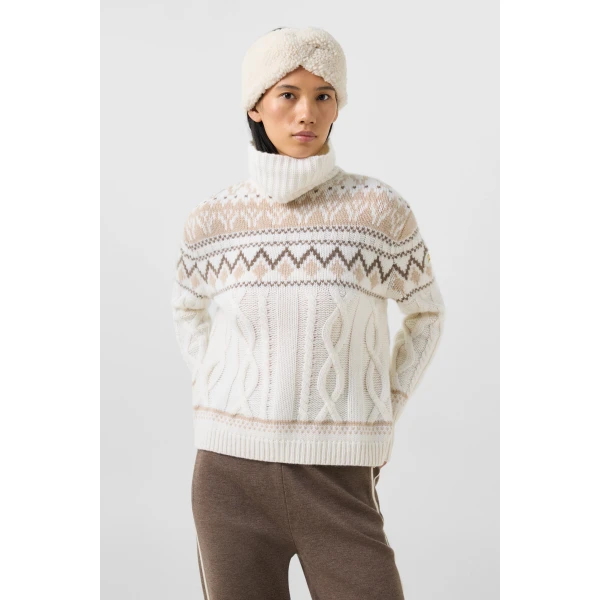 Bogner Lorely Cashmere Jumper in Off White and Beige, view 3 | Sweaters | Coveti