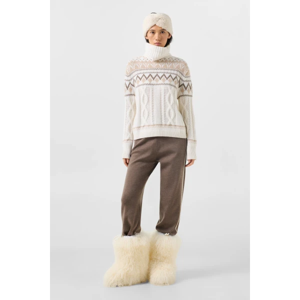 Bogner Lorely Cashmere Jumper in Off White and Beige, view 5 | Sweaters | Coveti