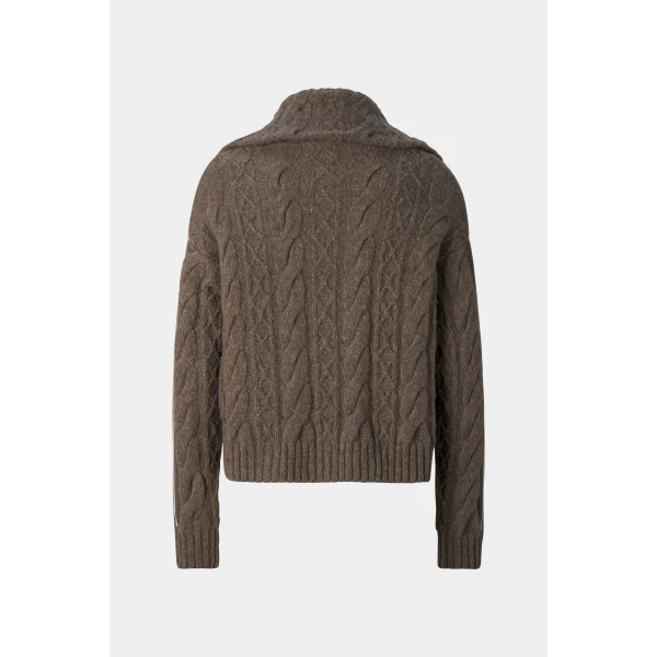 Bogner Lotta Virgin Wool Knit Jacket in Hazel, view 2 | Cardigan | Coveti