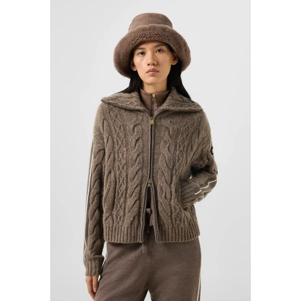 Bogner Lotta Virgin Wool Knit Jacket in Hazel, view 3 | Cardigan | Coveti