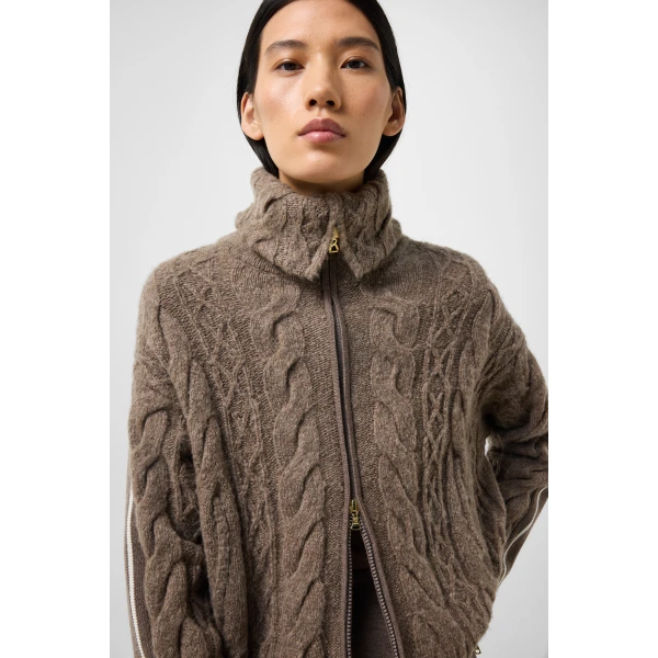 Bogner Lotta Virgin Wool Knit Jacket in Hazel, view 6 | Cardigan | Coveti