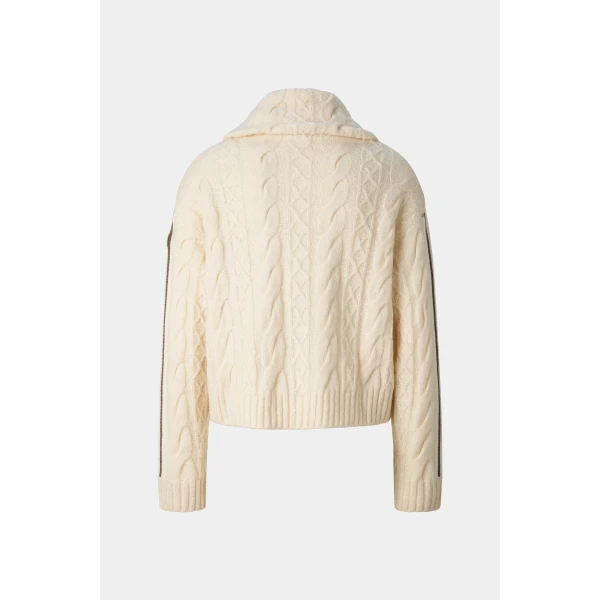 Bogner Lotta Virgin Wool Knit Jacket in Off White, view 2 | Cardigan | Coveti