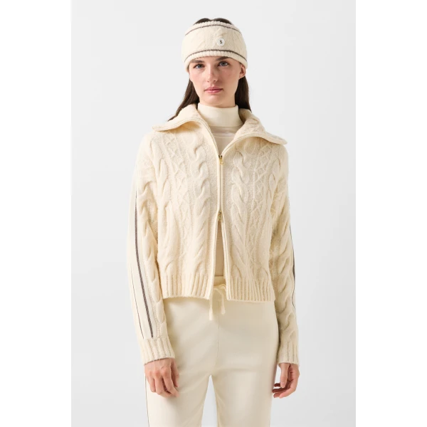 Bogner Lotta Virgin Wool Knit Jacket in Off White, view 3 | Cardigan | Coveti
