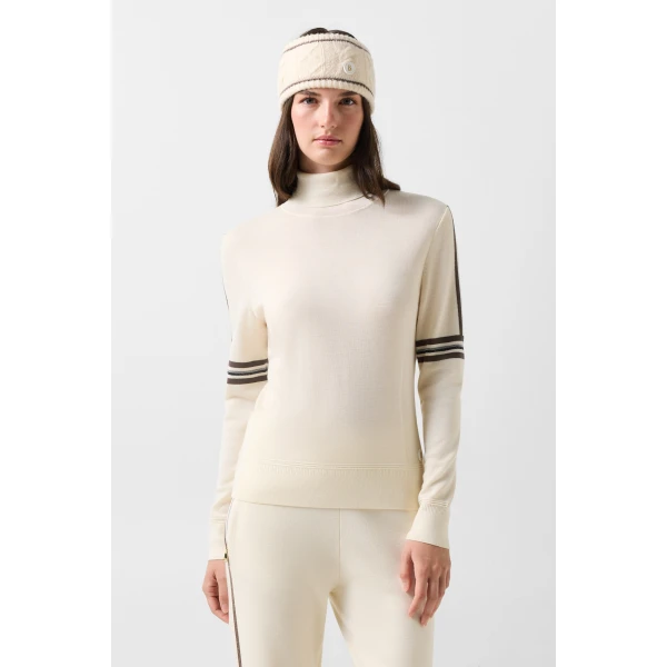 Bogner Louise Virgin Wool Jumper in Off White and Brown, view 3 | Sweaters | Coveti