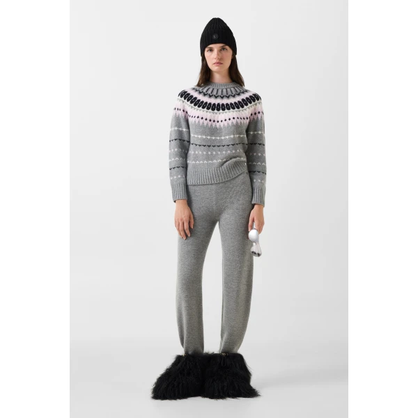 Bogner Luana Virgin Wool Knitted Trousers in Grey, view 5 | Pants | Coveti