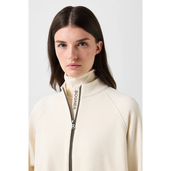 Bogner Maditha Jersey Jacket in Off White, view 6 | Hoodies | Coveti