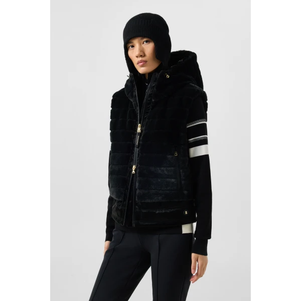 Bogner Manda Faux Fur Down Waistcoat in Black, view 4 | Vests | Coveti
