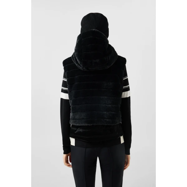 Bogner Manda Faux Fur Down Waistcoat in Black, view 5 | Vests | Coveti