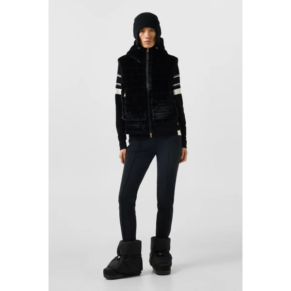 Bogner Manda Faux Fur Down Waistcoat in Black, view 6 | Vests | Coveti