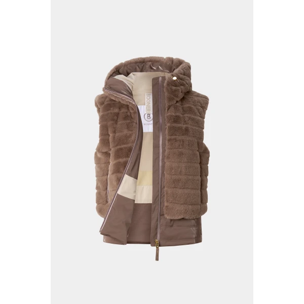 Bogner Manda Faux Fur Down Waistcoat in Hazel, view 2 | Vests | Coveti