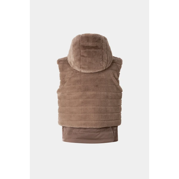 Bogner Manda Faux Fur Down Waistcoat in Hazel, view 3 | Vests | Coveti