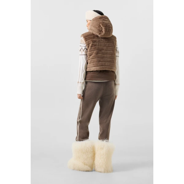 Bogner Manda Faux Fur Down Waistcoat in Hazel, view 5 | Vests | Coveti