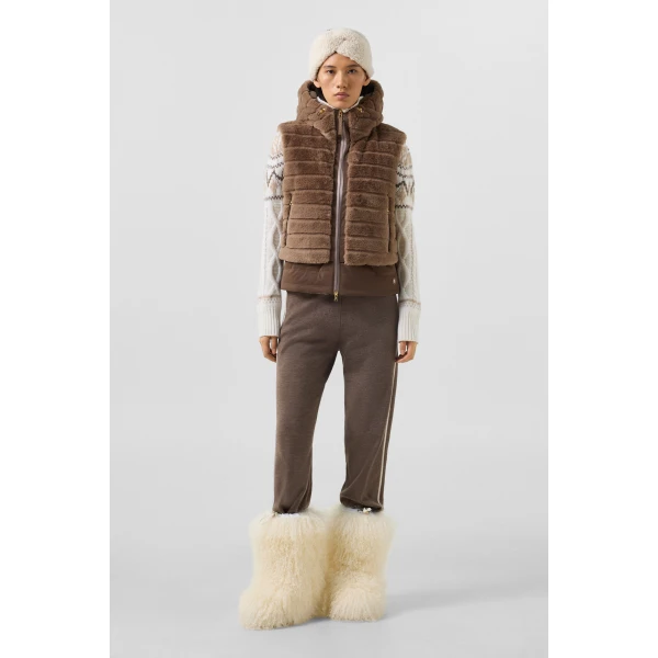 Bogner Manda Faux Fur Down Waistcoat in Hazel, view 6 | Vests | Coveti