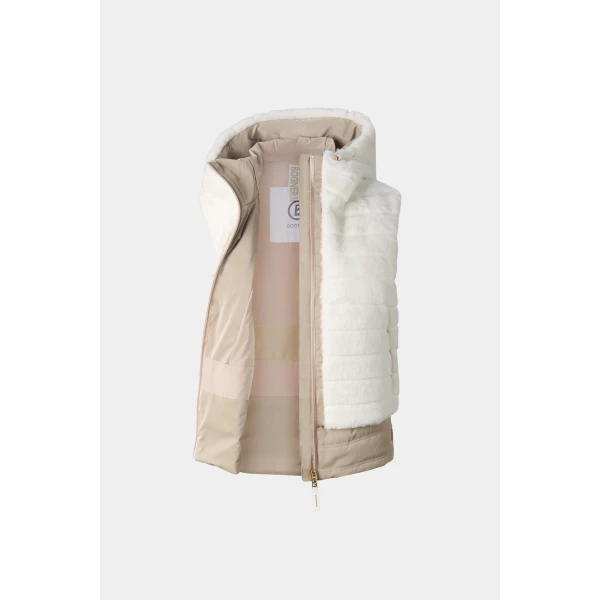 Bogner Manda Faux Fur Down Waistcoat in Off White and Beige, view 2 | Vests | Coveti