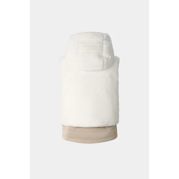 Bogner Manda Faux Fur Down Waistcoat in Off White and Beige, view 3 | Vests | Coveti